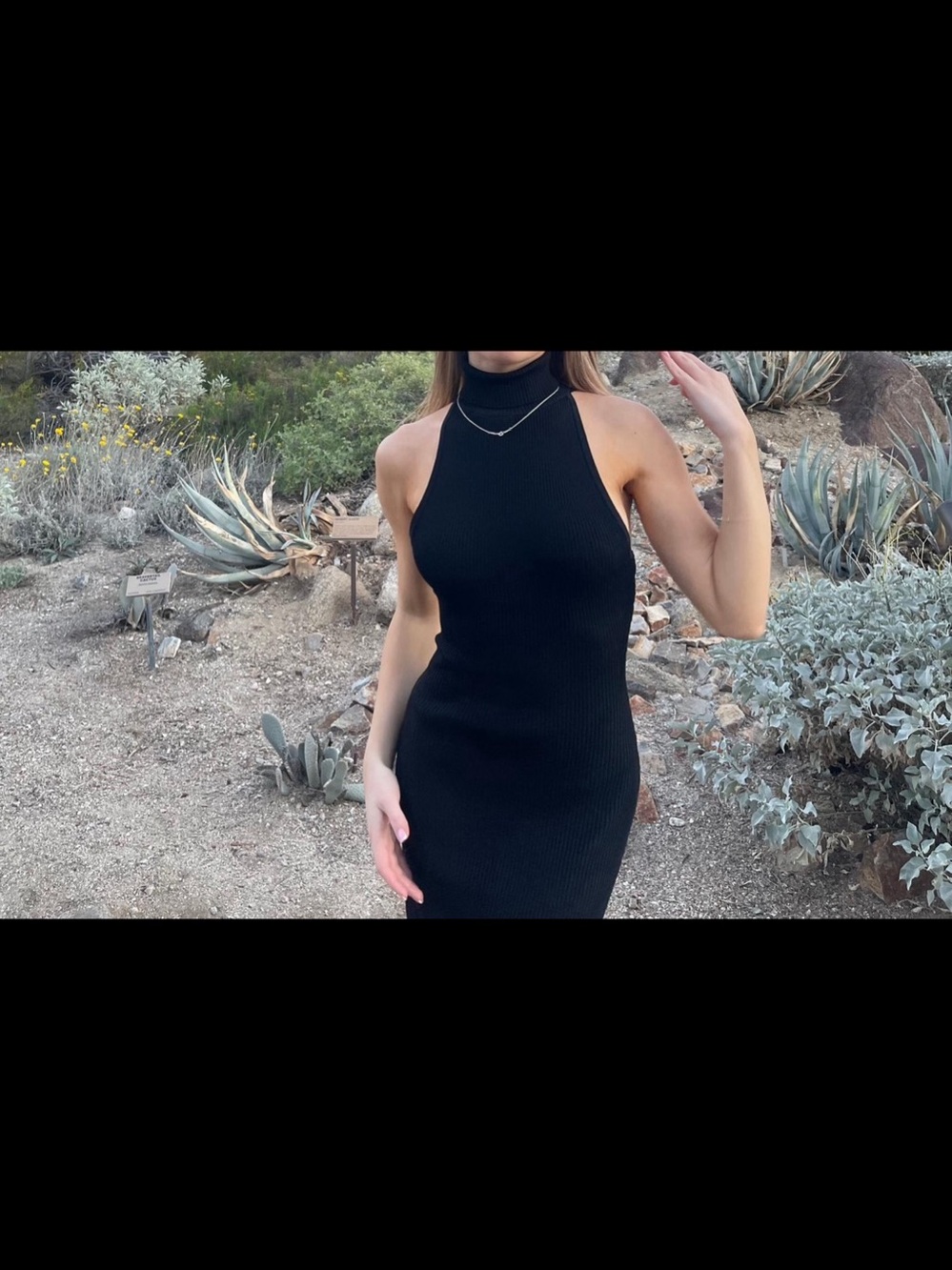 MESHKI Black Ribbed Halter Maxi Dress